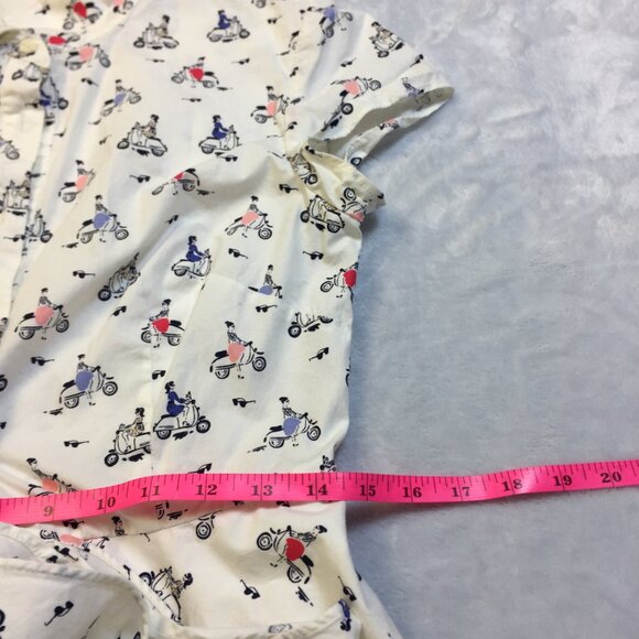 Boden Sophia Shirt Dress Sz 6P Womans Petite White Vespa Scooter Retro Inspired - Picture 9 of 15